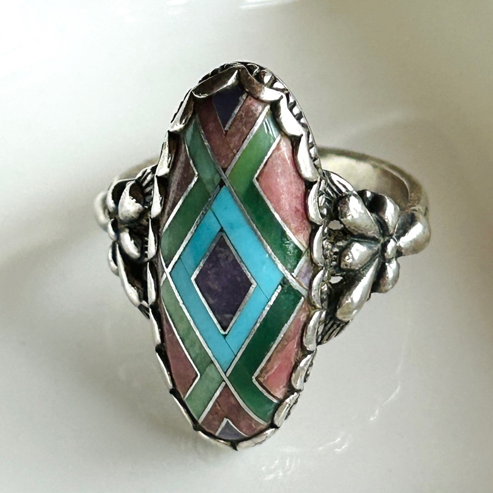 Carolyn Pollack Silver Ring with Turquoise and Purple Inlay - Picture 15 of 16